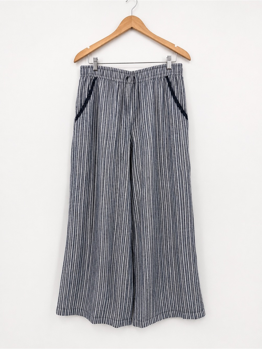 Briggs Blue White Striped Linen Blend Wide Leg Pants Size Large